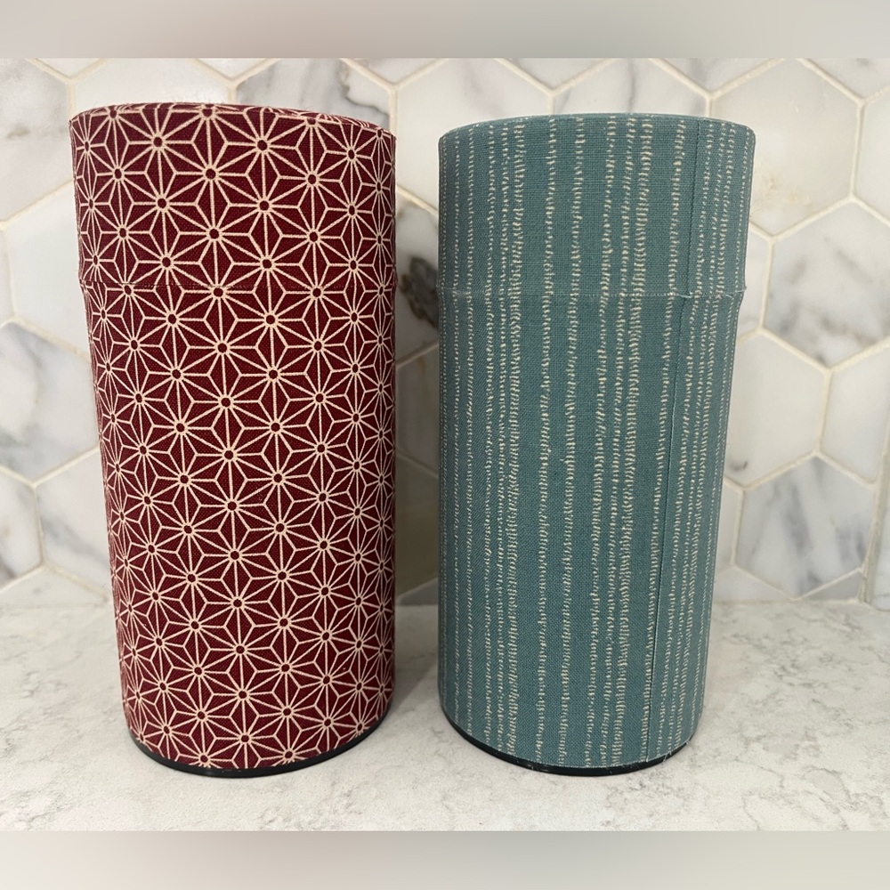 Teavana 6” Metal Tea Tin Canisters - Japanese Washi Fabric Design - Set of 2